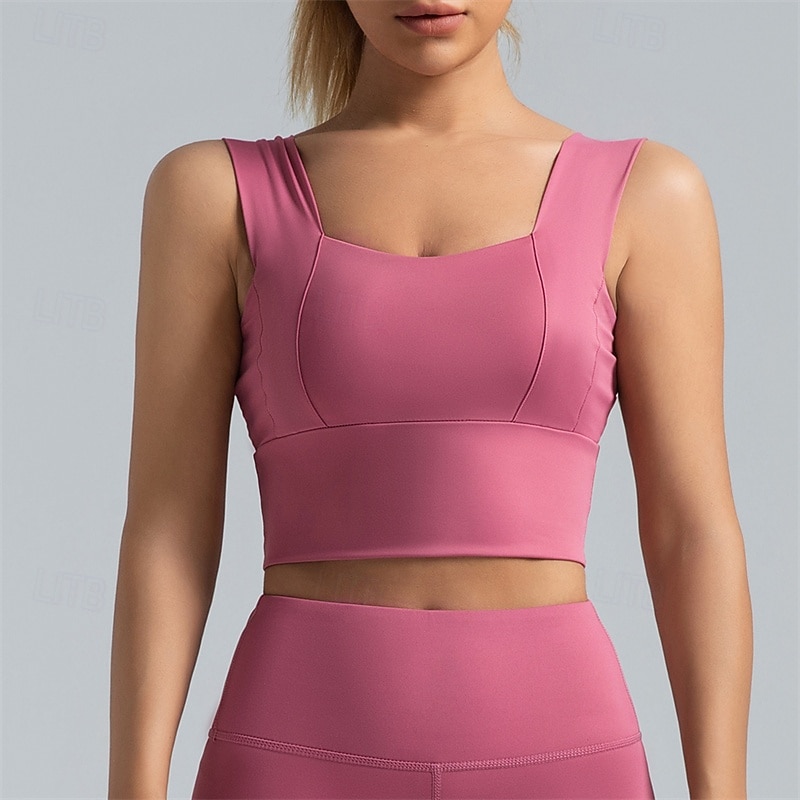 Women's Light Support Sports Bra Running Bra Open Back Wirefree Bra Top Padded Fitness Leisure Sports Running Breathable Lightweight Soft Spandex Dark Pink Pink+Red Rust Red Solid Colored2