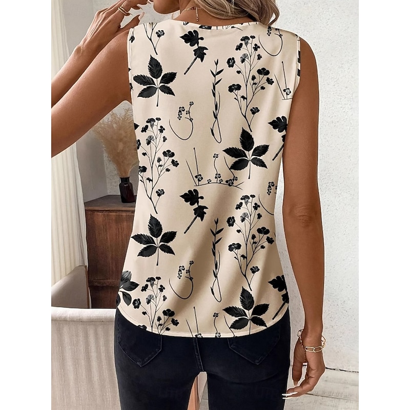 Women's Camisole Tank Top Floral Daily Modern Sleeveless V Neck Regular Tops Daily Holiday Print Khaki Summer2