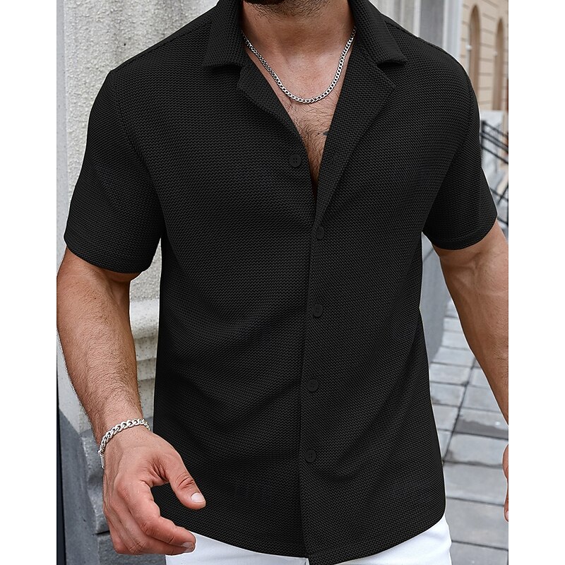 Men's Shirt Summer Shirt Casual Shirt Beach Shirt Button Up Shirt Black Short Sleeve Plain Shirt Collar Vacation Hawaiian Button-Down Clothing Apparel Polyester Fashion Casual Comfortable3