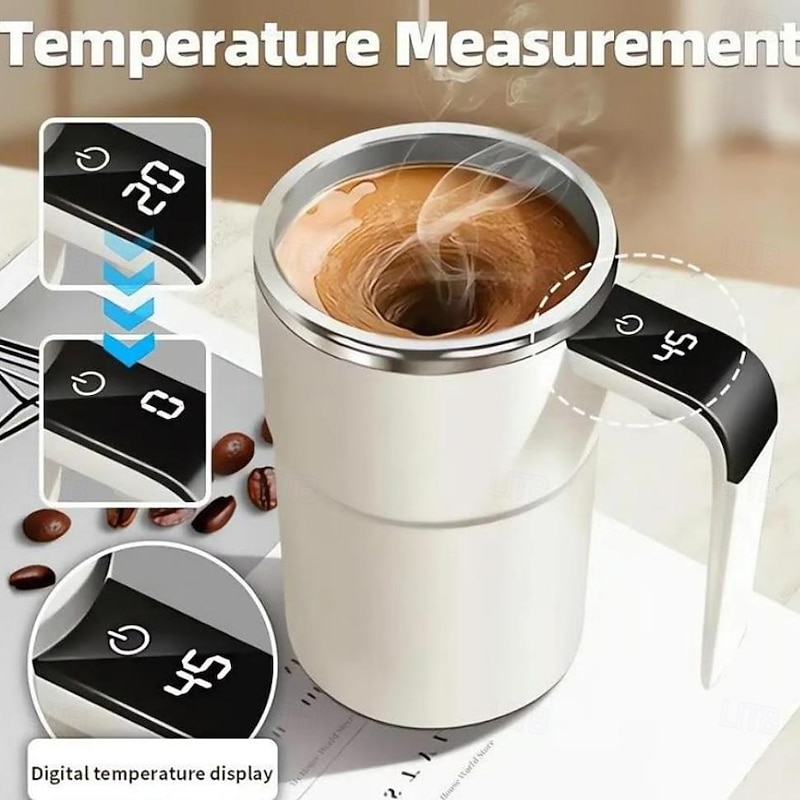 Electric Magnetic Mug Self Stirring Coffee Mug 13oz, Rechargeable Auto Mixing Mug with LED Temperature Display, SUS 304 Stainless Steel, Spill-Proof Lid, for Home, Office, Travel, Gift for Coffee Love3