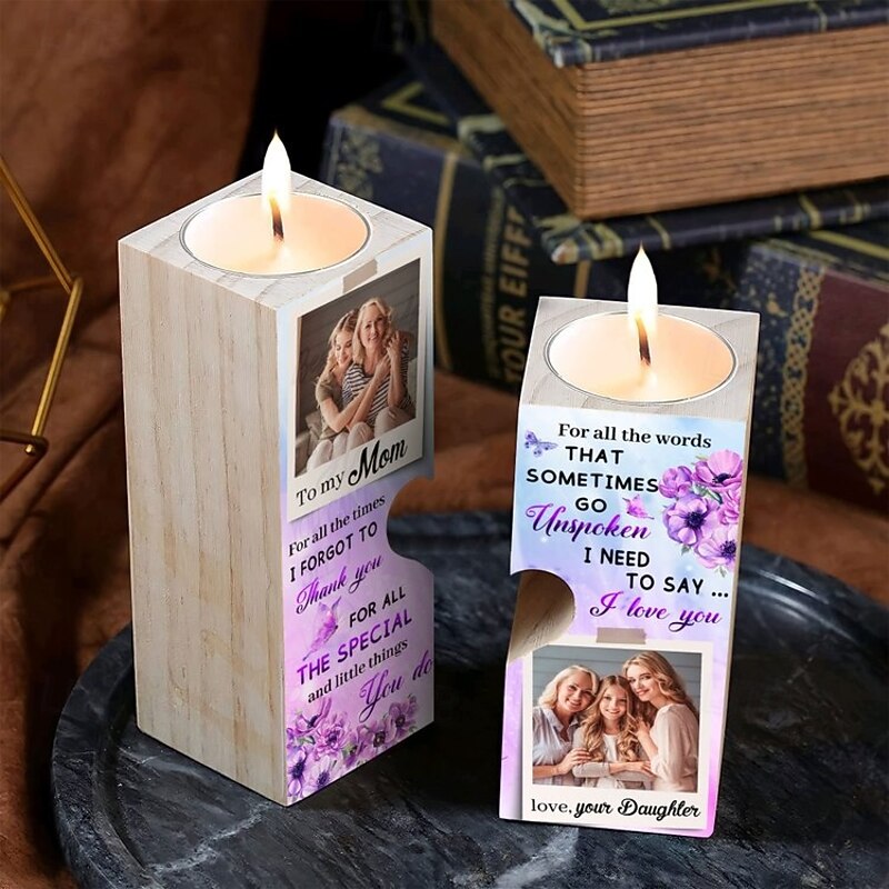 Personalized Mother's Day Candle Holder Custom Best Gift for Mom - Custom Photo Wooden Decor, Exclusive Design for Mother's Day, Women's Day, Heartwarming Gift4