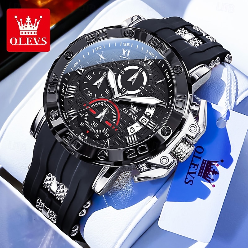 OLEVS 9986 Original Brand Men's Watches Large Dial Waterproof Silicone Tape Quartz Wristwatch Fashion Trend Chronograph Watch3