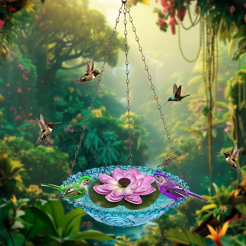 Hanging Bird Feeder & Bird Bath Outdoor Floating Lotus Fountain for Garden Decoration, Water Feature for Birds2