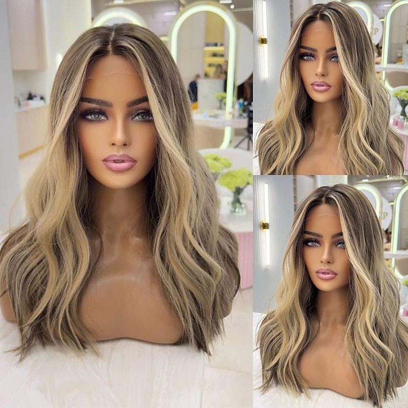 Remy Human Hair 5x5 Closure 13x4 Lace Front Wig Middle Part Brazilian Hair Wavy Blonde Multi-color Wig 130% 150% Density with Baby Hair Highlighted / Balayage Hair Natural Hairline 100% Virgin