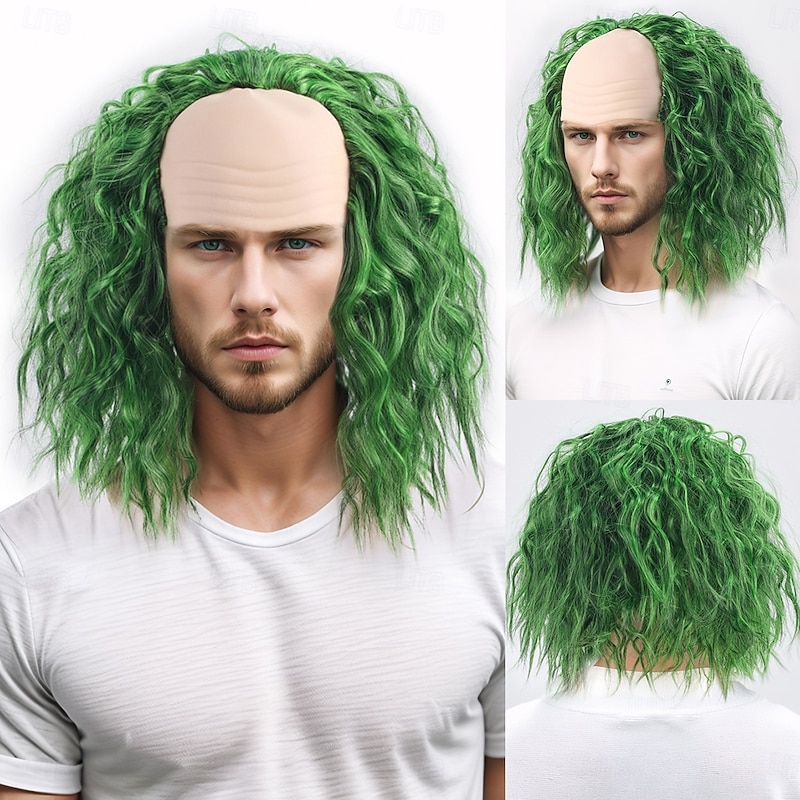 Synthetic Wig Wavy Curly Weave Asymmetrical With Headband Machine Made Wig 30 inch A1 Synthetic Hair Men's Classic Comfortable Color Gradient Green