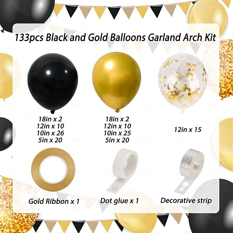 Black Gold Balloon Garland Kit, Graduation Party Decorations, Black, Gold & White Balloon Arch for Weddings, Birthdays & Celebrations4