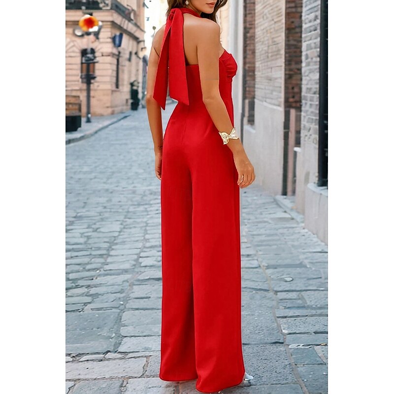 Women's Normal Jumpsuit Elegant Solid Color Sleeveless Halter Neck Backless Party Regular Fit Black White Red Summer2
