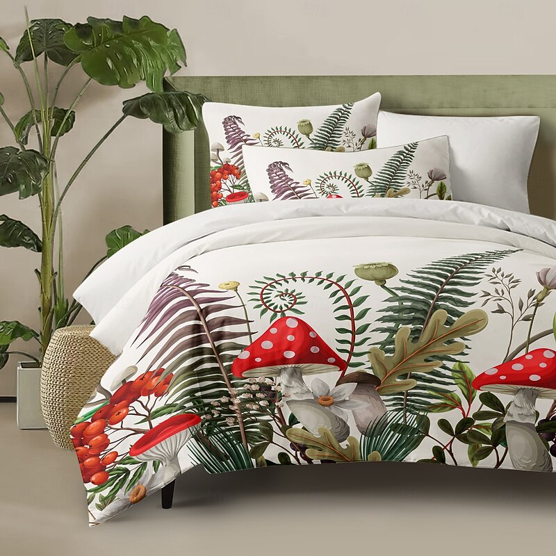 Mushrooms Plants Duvet Cover Full Size Bedding Set Bed Sets Quilt Cover Soft Lightweight Comforter Cover with 2 Pillowcases for Summer Spring4