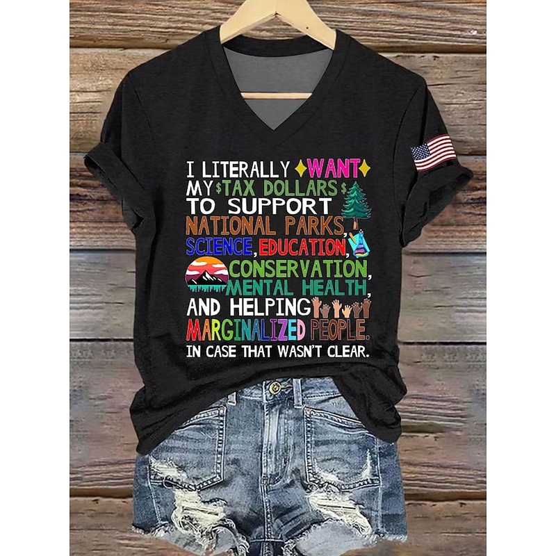 Women's T Shirt Graphic Letter Casual Short Sleeve V Neck Regular Tops Daily Print Black White Blue Green Summer Spring