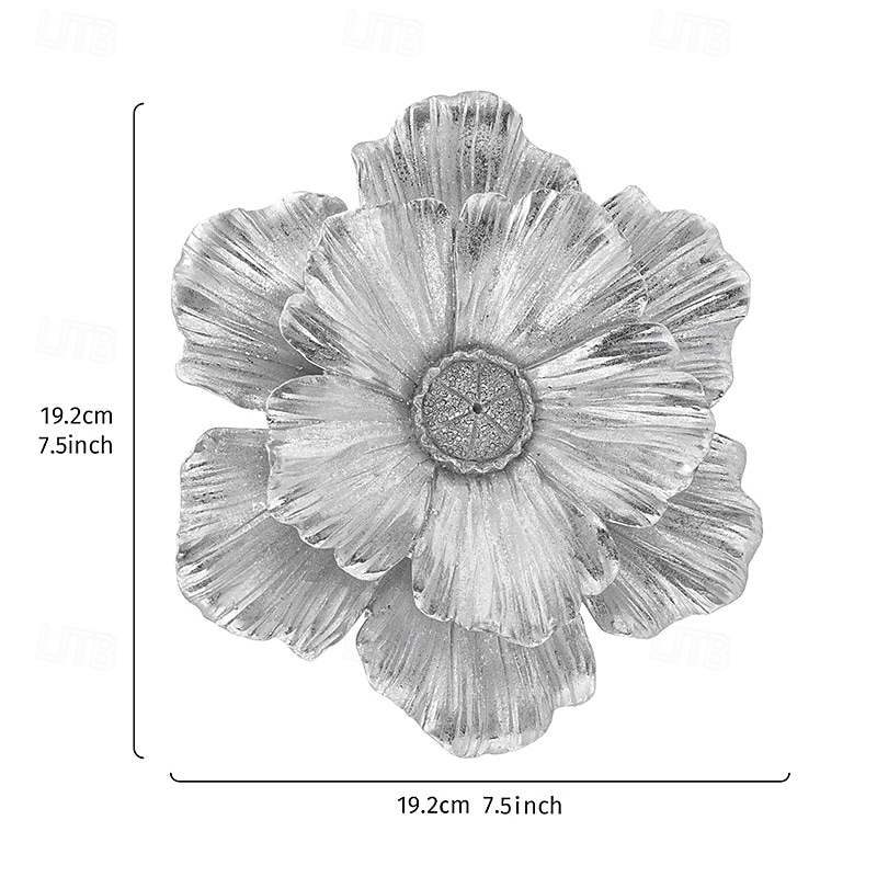Vintage Large Flower Wall Decor, Gold Silver White Resin Wall Hanging, 3D Floral Wall Art for Home, Living Room, Bedroom Decoration2