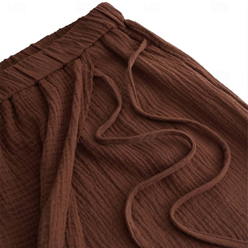 Men's Shorts Linen Shorts Summer Shorts Beach Shorts Drawstring Elastic Waist Plain Comfort Breathable Knee Length Outdoor Daily Beach Fashion Hawaiian White Brown4