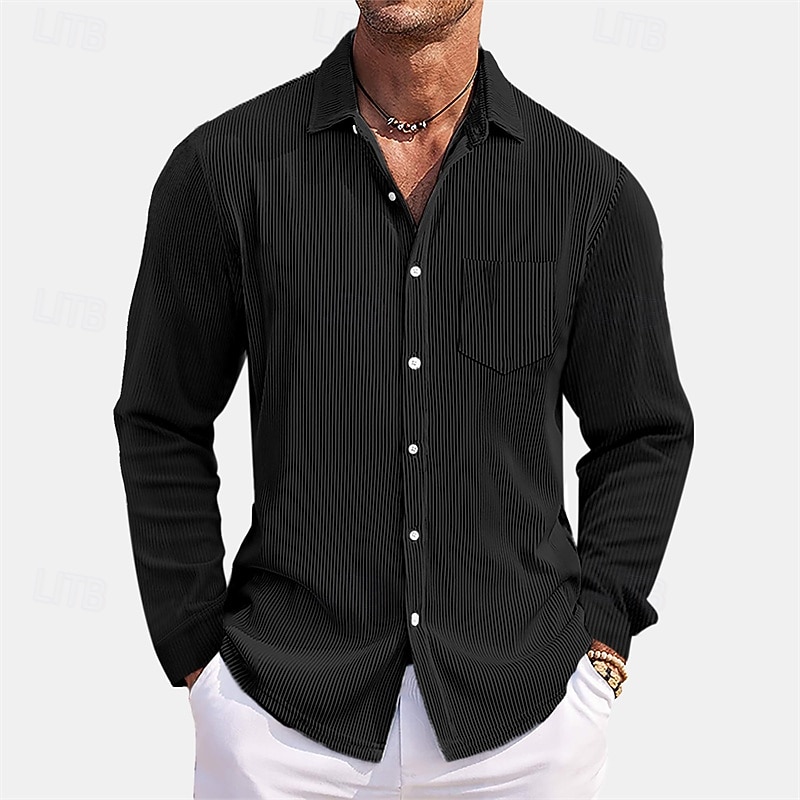 Men's Shirt Summer Shirt Casual Shirt Beach Shirt Button Up Shirt Black White Red Dark Navy Sky Blue Long Sleeve Plain Lapel Vacation Hawaiian Pocket Clothing Apparel Polyester Fashion Casual3