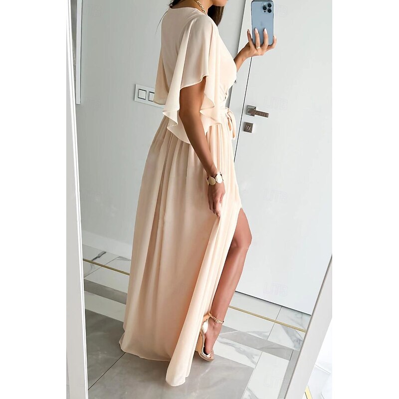 Women's Long Dress Maxi Dress Formal Dress Fashion Flare Cuff Sleeve Party Date Regular Fit Plain Short Sleeve V Neck Black Red Blue Khaki Summer2