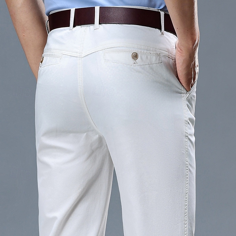 Men's Dress Pants Trousers Chinos Buttons Pocket Plain Comfort Formal Work Business Fashion Classic Style Black White Micro-elastic2