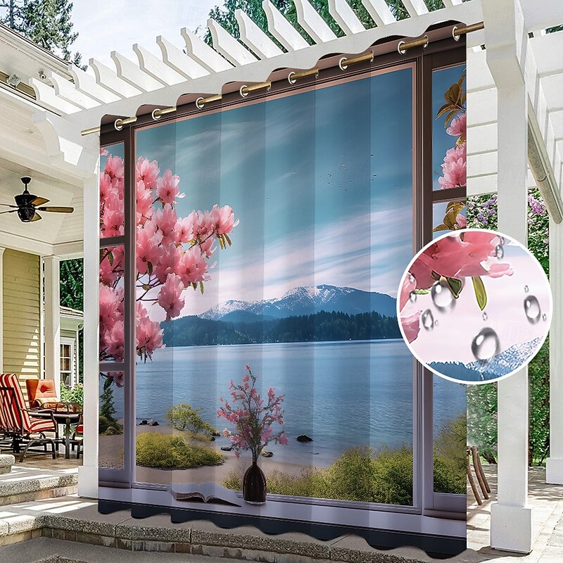 Waterproof Outdoor Curtain Privacy, Outdoor Shades, Sliding Patio Curtain Drapes, Pergola Curtains Grommet Window Mountain For Gazebo, Balcony, Porch, Party