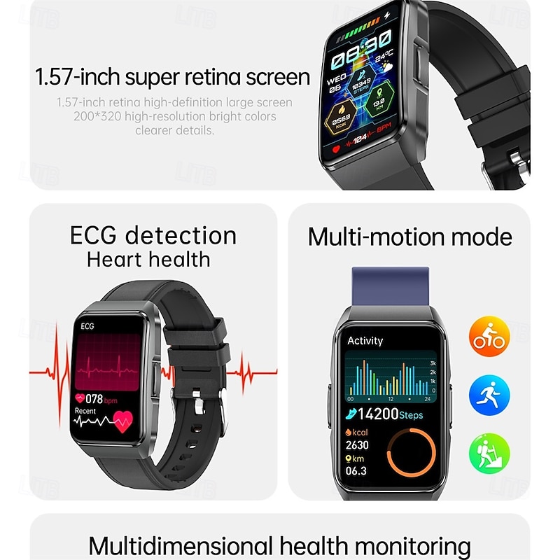 696 ET650 Smart Watch 1.57 inch Smart Band Fitness Bracelet Bluetooth ECG+PPG Pedometer Call Reminder Compatible with Android iOS Women Men Hands-Free Calls Message Reminder IPX-0 27.5mm Watch Case3
