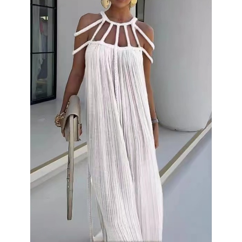 Women's Swimsuits Cover Up Swim Dress Swimsuit Cut Out Vacation Beach Wear Solid Color Halter Neck Sleeveless Bathing Suits