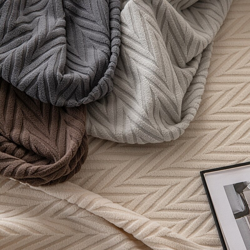 1 Pc Stretch Seat Cover Solid Simple Herringbone Lines Universal Jacquard Soft Polar Fleece Sofa Seat Cover-Easy to Clean & Durable Sofa Slipcover2