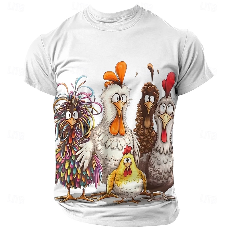 Men's Rooster Chick Funny T Shirt Short Sleeve T shirt 3D Print Crew Neck Shirt Exaggerated Designer Party Holiday Black White Red Summer Spring Clothing Apparel S M L XL XXL XXXL