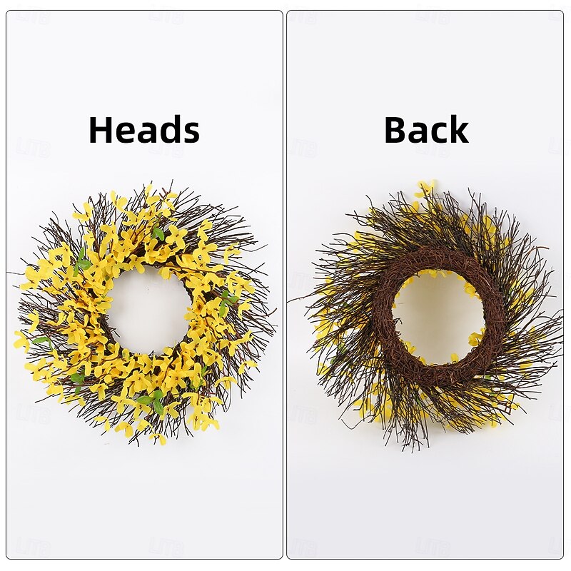 Spring Wreath Artificial Yellow Floral Twig Garland - Rustic Hanging Decoration for Doors, Fences, Gardens & Patio4