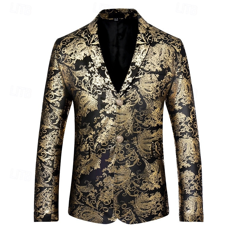 Men's Blazer Business Cocktail Party Wedding Party Fashion Casual Spring &  Fall Polyester Gilding Pocket Buttons Comfortable Single Breasted Blazer Gold