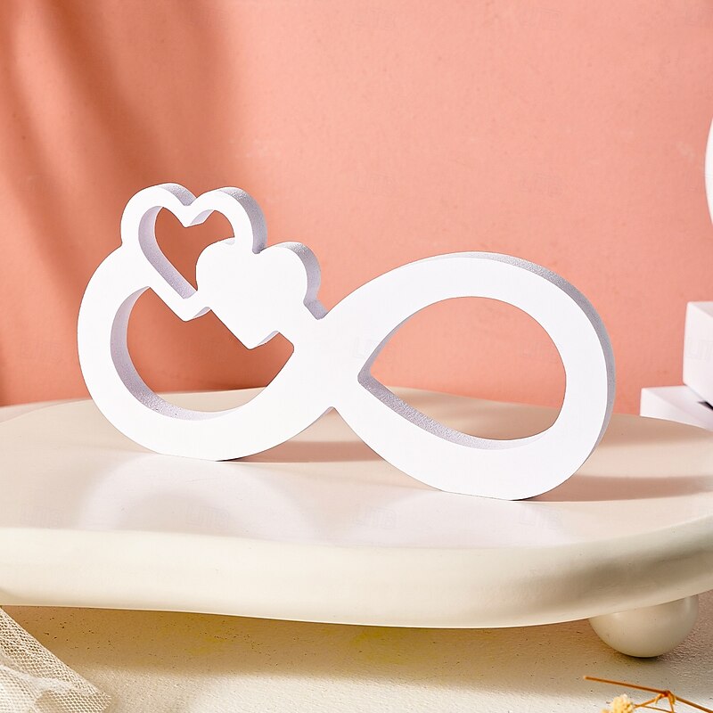 Minimalist White Infinity Symbol with Heart Decor – PVC Tabletop Ornament for Home Decoration, Festive Decor, and Warm Wedding Theme Display3