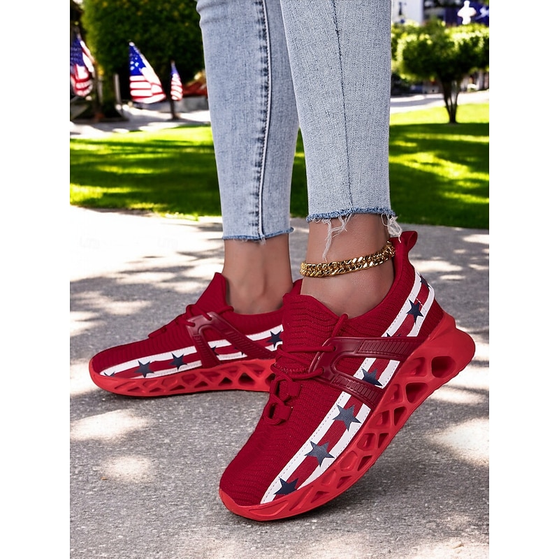 Women's Independence Day Blade Sole Sneakers - Patriotic American Flag Running Shoes for Sports & Casual Wear