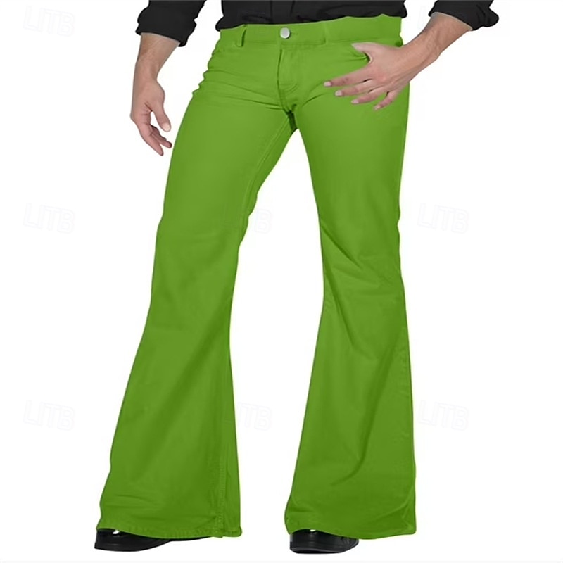 Retro Vintage 1970s Long Length Trousers Bell Bottom Pants Flared Trousers Hippie Solid Color Fancy Dress Men's Masquerade Daily Wear Pride Parade Pride Month Adults' Pants Spring & Summer2