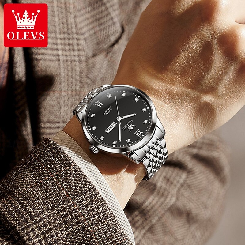 OLEVS 2943 Mens Watch Original Simple Brand Quartz Watch Waterproof Luminous Dual Calendar Display Reloj Watch4