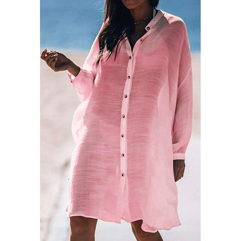 Women's Shirt Linen-Inspired Shirts Button Up Blouse Plain Modern Casual Long Sleeve Shirt Collar Long Tops Daily Holiday Going out Buttons White Yellow Pink Light Blue Summer4