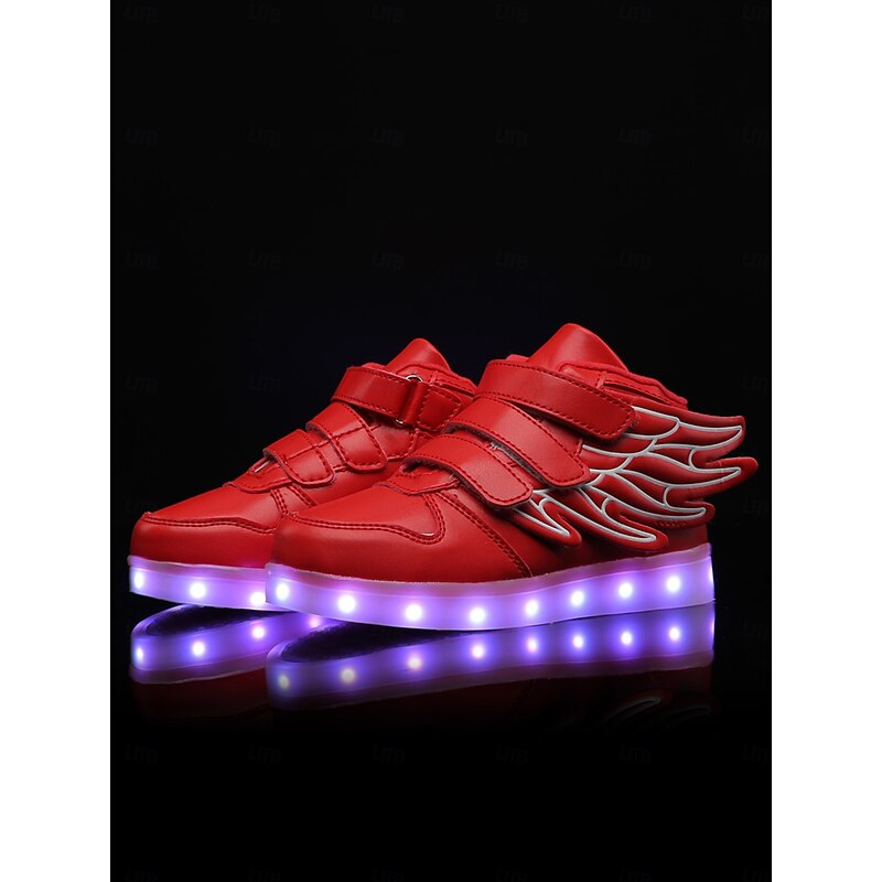 Black LED Wing Sneakers for Kids – Light-Up Velcro Shoes for Festivals & Night Events