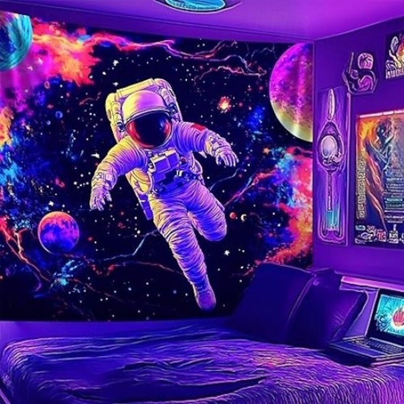 Blacklight Tapestry Glow in the Dark Glow Party UV Reactive Planet Universe Astronaut Trippy Misty Nature Landscape Hanging Tapestry Wall Art Mural for Living Room Bedroom2