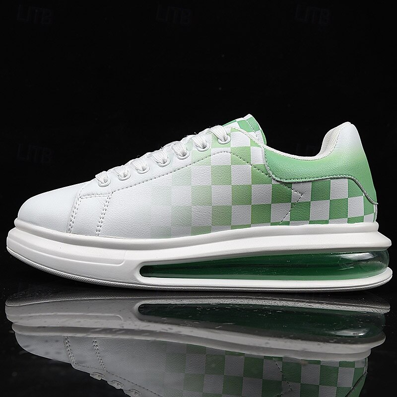 Trendy Men's White and Green Plaid Sneakers with Cushioned Sole - Stylish Spring and Summer Casual Shoes3