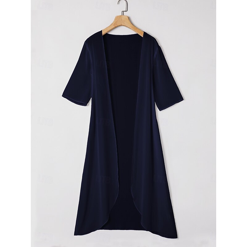 Women's Chiffon Tops Solid Color Elegant Stylish Half Sleeve Asymmetrical Long Tops Navy Blue Summer Spring3
