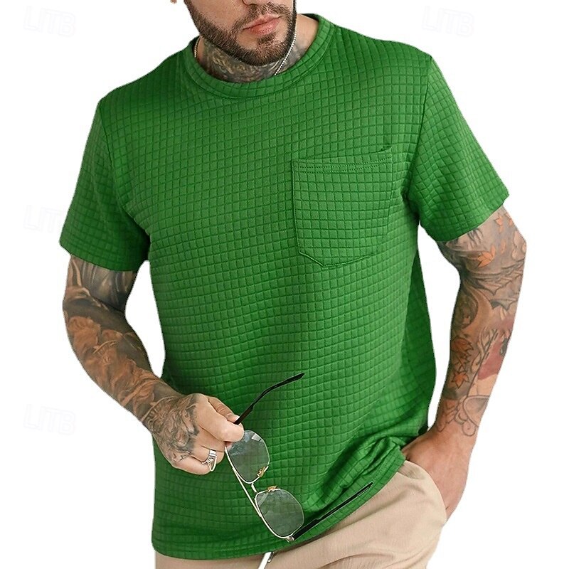 Men's Tee Short Sleeve Shirt Tee Top Short Sleeve Crewneck Summer Letter Print Fashion Designer Front Pocket Vacation Street Going out Green Top Tee for Men4