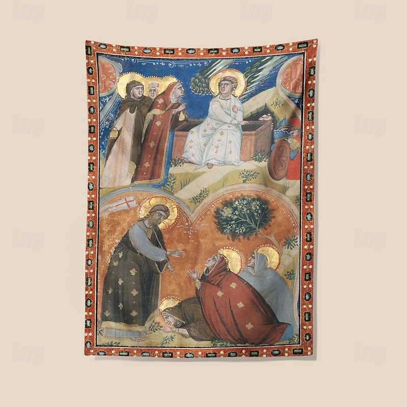Medieval Tapestry Middle Age Tapestry Gothic Art Large Tapestry Mural Decor Photograph Backdrop Curtain Home Bedroom Living Room Manuscript Illumination with Scenes of Easter in an Initial A2