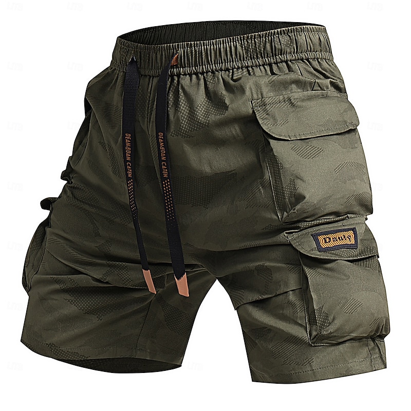 Men's Cargo Shorts Camping Shorts Camo Shorts Hiking Shorts Elastic Waist Straight Leg 6 Pocket Plain Camouflage Wearable Moisture Wicking Knee Length Outdoor Casual Daily Fashion Streetwear Black