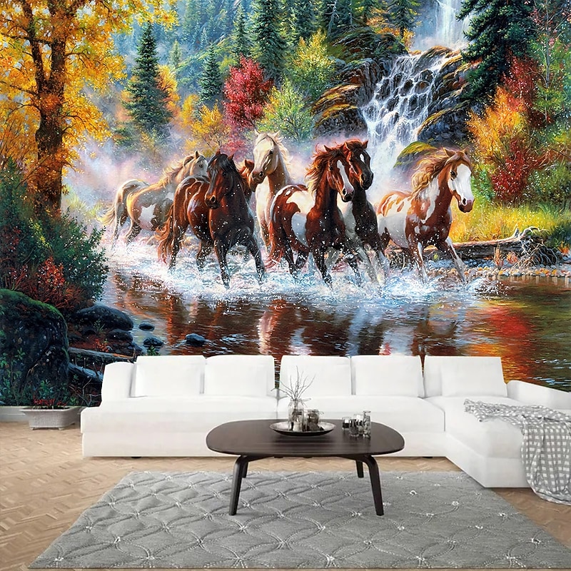 A group of galloping horses animals plants and scenery Hanging Tapestry Wall Art Large Tapestry Mural Decor Photograph Backdrop Blanket Curtain Home Bedroom Living Room Decoration2