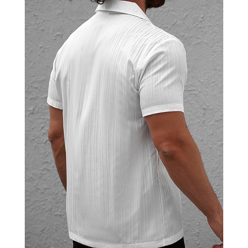 Men's Shirt Summer Shirt Casual Shirt Beach Shirt Button Up Shirt White Short Sleeve Plain Shirt Collar Vacation Hawaiian Clothing Apparel Polyester Fashion Casual Comfortable2