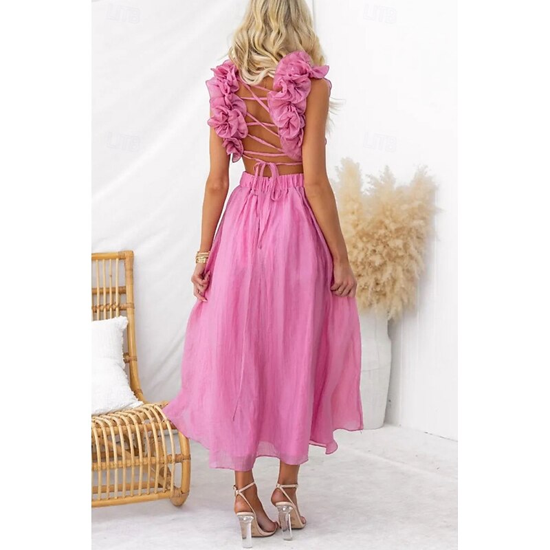 Women's Midi Dress Cocktail Dress Elegant Fashion Party Date Tea Party Regular Fit Plain Sleeveless V Neck White Pink Summer4