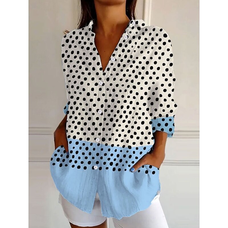 Women's Shirt Button Down Tunic Shirt Collar Long Sleeve Graphic Polka Dot Casual Regular Tops Work Daily s Print Yellow Blue Purple Spring Fall Winter2