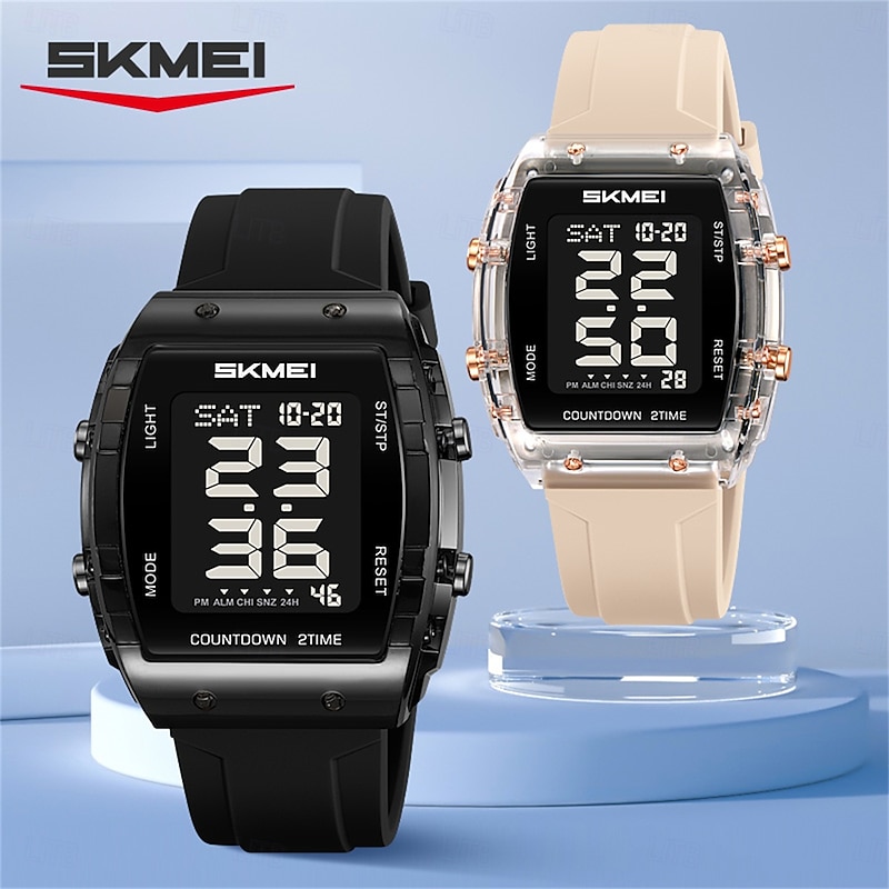 SKMEI 2409 Waterproof Electronic Watch Luxury Outdoor Countdown Stopwatch Digital Wristwatch For Man Women Calendar Led Light Silicone Watch