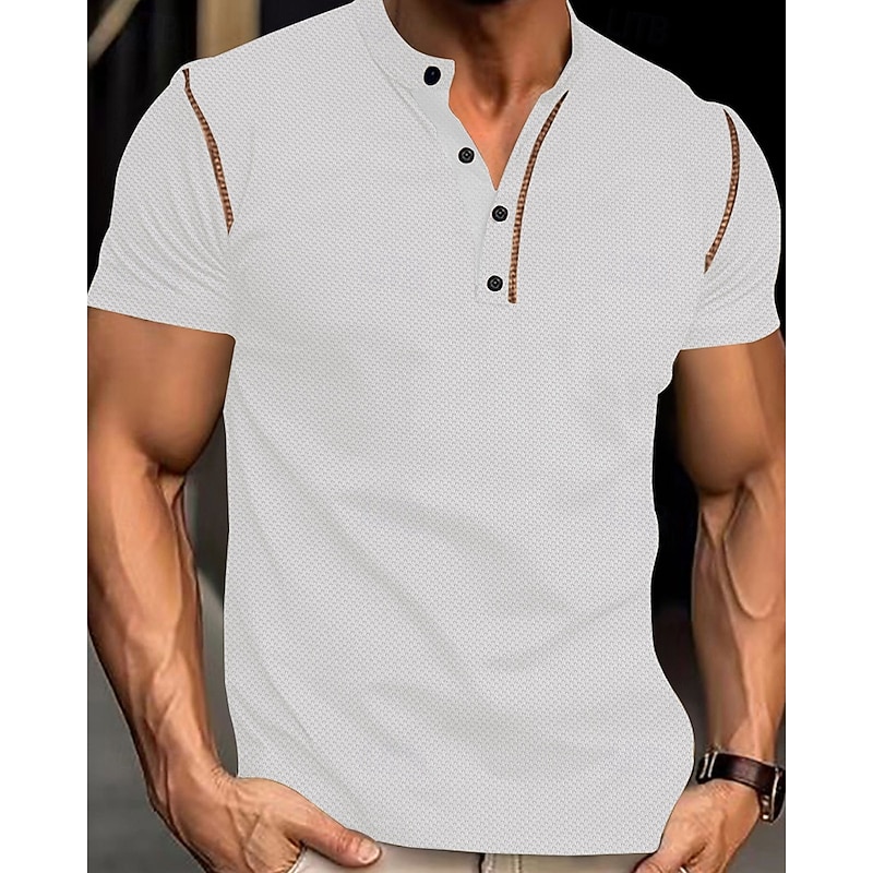 Men's T Shirt Henley Shirt Tee Short Sleeve Shirt Short Sleeve Henley Summer Solid / Plain Color Fashion Designer Fashion Vacation Street Going out Dark Brown Black White Top Tee for Men