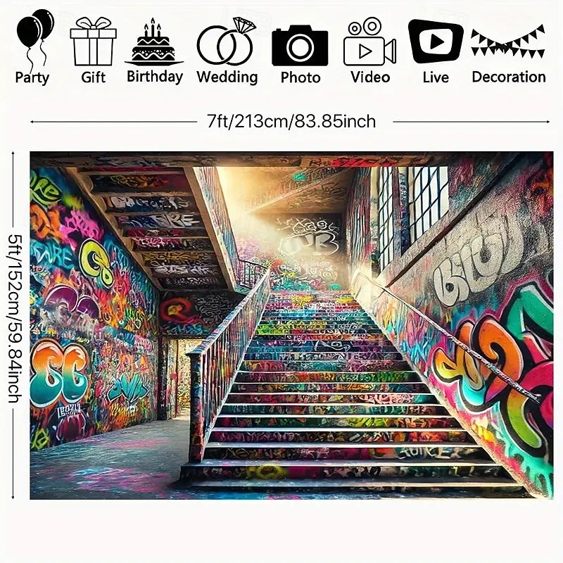 Graffiti Building Stairs Hanging Tapestry Wall Art Large Tapestry Mural Decor Photograph Backdrop Blanket Curtain Home Bedroom Living Room Decoration3