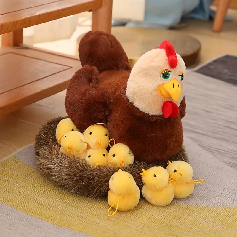11.41in Swan Chick Family Plush Toy Chicken Mother Swan Plush Dolls Lifelike Animals Stuffed Doll With Nest Kids Christmas Gift2