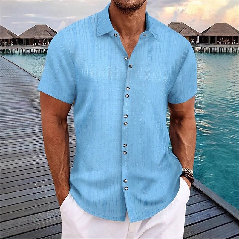 Men's Shirt Summer Shirt Casual Shirt Beach Shirt Button Up Shirt Black White Dark Navy khaki Light Blue Short Sleeve Plain Shirt Collar Vacation Hawaiian Clothing Apparel Polyester Fashion Casual4
