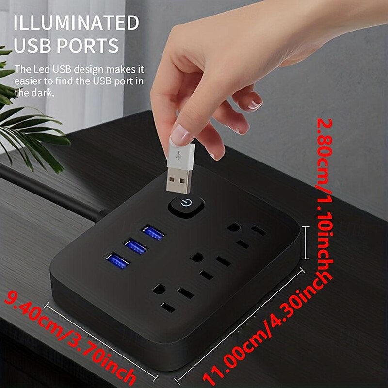 1Pcs Power Strip Surge Protecto Flat Plug Desktop Charging Station With Overload Protection For Home Office Travel Computer2