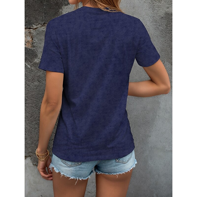 Independence Day Women's T Shirt Graphic Flag Letter Casual Short Sleeve V Neck Regular Tops Daily Print Black Blue Brown Summer Spring2