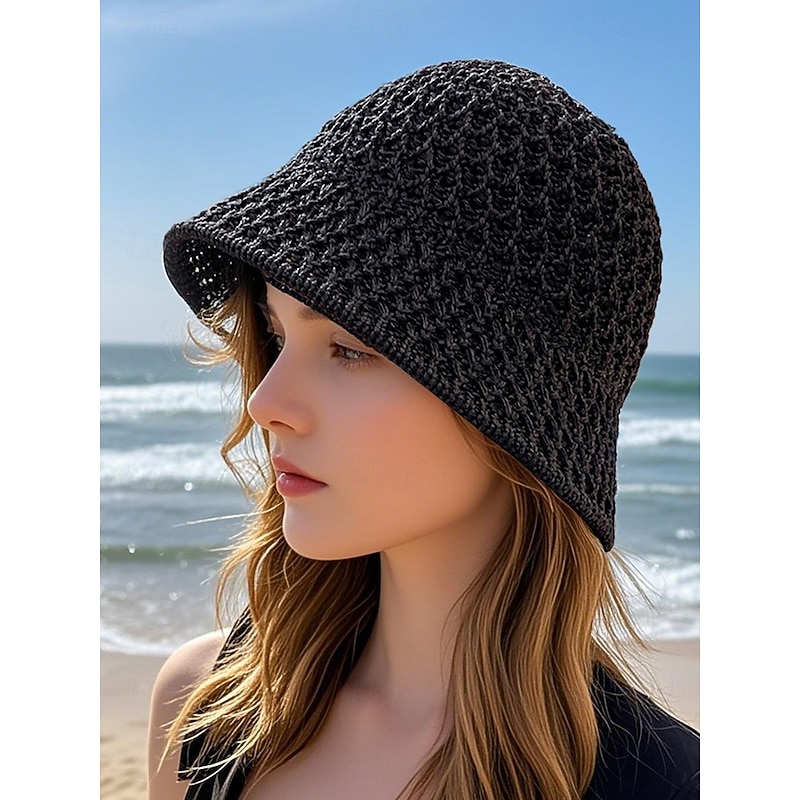 Women's Vintage Straw Bucket Hat – Handwoven Breathable Sun Hat, Lightweight & Foldable, Elegant Beach Hat for Summer Vacations, Travel and Outdoor Activities2