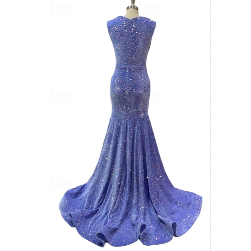 Mermaid / Trumpet Evening Gown Party Dress Evening Party Prom Sweep / Brush Train Sleeveless Jewel Neck Spandex with Glitter Beading Sequin2